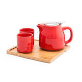 JAPAN COLLECTION Ceramic Red Tea Pot Set with Bamboo Tray and Infuser