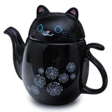 JAPAN COLLECTION Genki Cat Black Sora Ceramic Teapot with Strainer Infuser