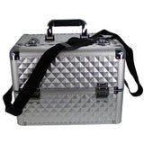 Professional Makeup Artist 2 in 1 Rolling Makeup Train Case Cosmetic Organizer with Easy Slide Extendable Storage Trays and Removable Trays