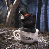 PACIFIC GIFTWARE Halloween Witches's Black Kitten Cat in Tea Cup Collectible Figurine Home Decor