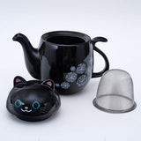 JAPAN COLLECTION Genki Cat Black Sora Ceramic Teapot with Strainer Infuser
