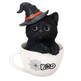 PACIFIC GIFTWARE Halloween Witches's Black Kitten Cat in Tea Cup Collectible Figurine Home Decor