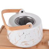 JAPAN COLLECTION 5-Pcs Contemporary Ceramic White Tea Set with Bamboo Tray