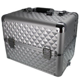Professional Makeup Artist 2 in 1 Rolling Makeup Train Case Cosmetic Organizer with Easy Slide Extendable Storage Trays and Removable Trays
