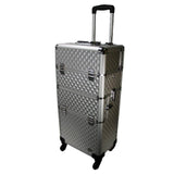 Professional Makeup Artist 2 in 1 Rolling Makeup Train Case Cosmetic Organizer with Easy Slide Extendable Storage Trays and Removable Trays