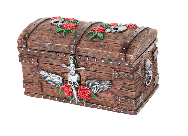 Pirate Skull Treasure Chest Jewelry/Trinket Box Figurine 5.5 Inches L