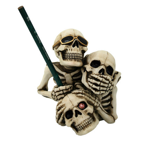 See Hear Speak No Evil Skeleton Collectible Figurine Pen Holder