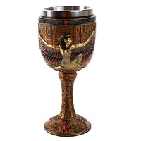 Egyptian Goddess Isis Open Wing Golden Wine Goblet Stainless Steel Liner 7oz