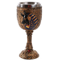 Egyptian Anubis God of Underworld Golden Wine Goblet Stainless Steel Liner 7oz