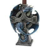 Altar Drake Crucifix Blue Mystic Dragon Candle Holder Stand