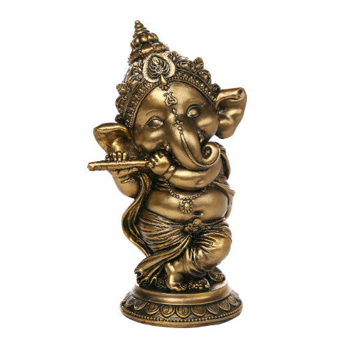 Ganesha The Hindu Elephant Deity Playing Flute Ganesh Figurine Sculpture 6 Inch H