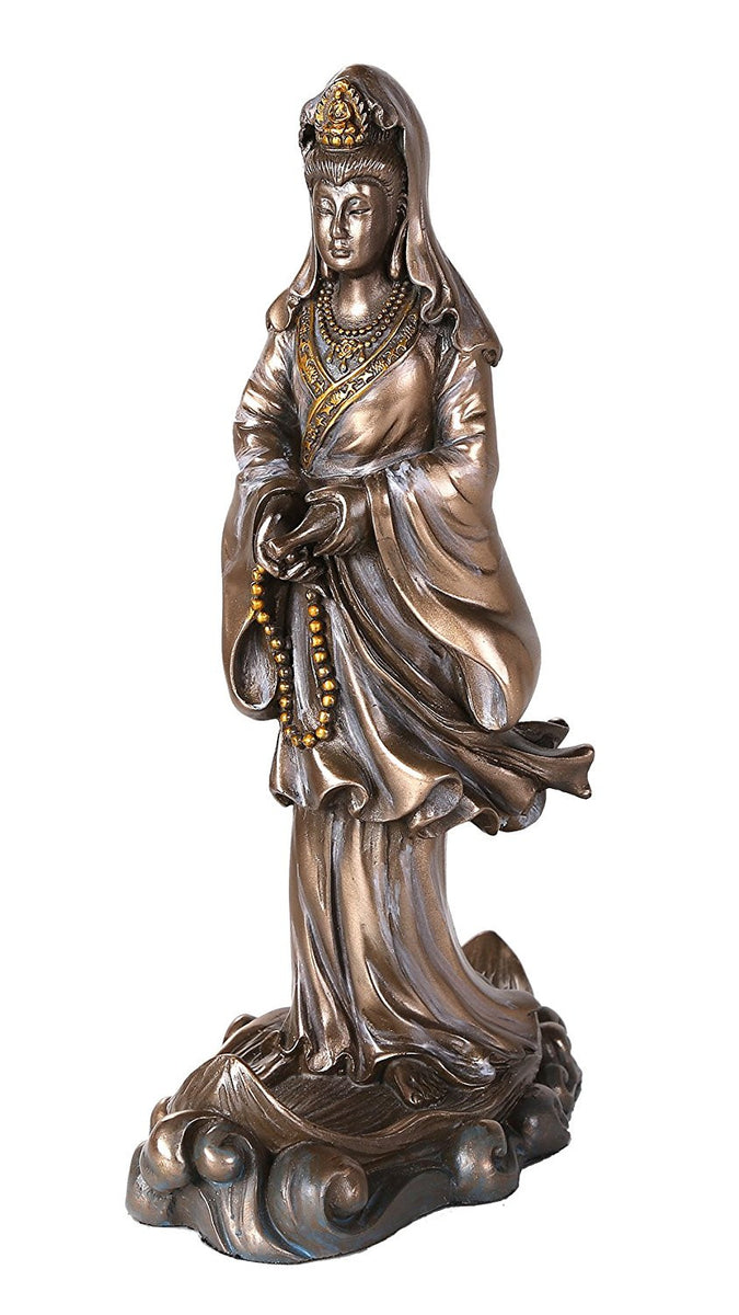 Bronze Kuan Yin Kwan Ying Statue Figure Deity Chinese Goddess of Compa