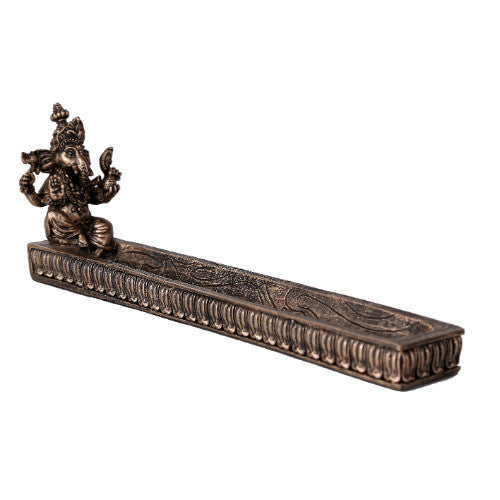 Hindu God Ganesha Stick Incense Holder Cold Cast Bronze 10 Inch Length