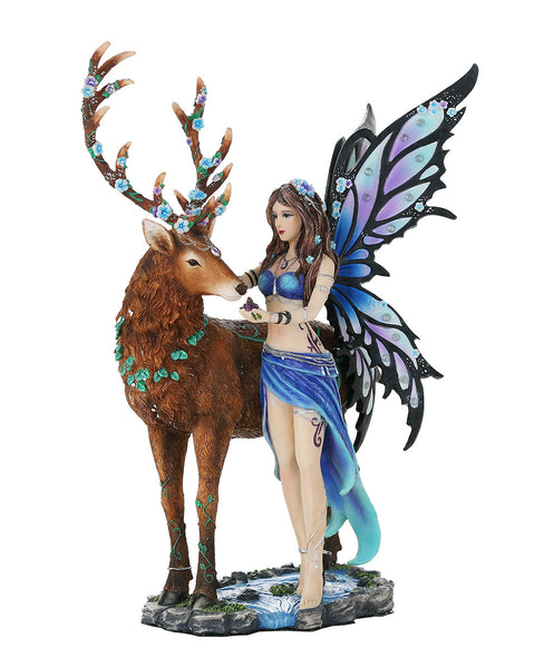 Decorative Companion Fairy Diantha with Stag Collectible Decorative Statue 10H