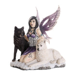 Companion Fairy Ebondy and Ivory Wolves Fairy Collectible Decorative Statue 11H