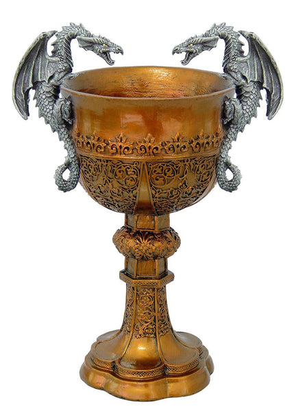 King Arthur's Fantasy Golden Chalice With Dual Dragon Wine Goblet Sculptural Decor
