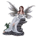Large Fantasy Fairy with White Dragon Figurine Fairyland Legends Decorative Statue 15 Inch H