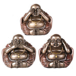 See No Evil, Speak No Evil and Hear No Evil Maitreya Buddha Cast Bronze 4 Inch Tall