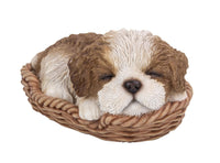 Shih Tzu Puppy in Wicker Basket Pet Pals Collectible Dog Figurine 6.5 Inches L