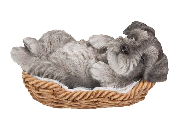 Mini Schnauzer Puppy in Wicker Basket Pet Pals Collectible Dog Figurine 6.5 Inches L