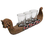 Ancient Nordic Viking Longship Vessel 3pc Shotglass Holder Viking Decor 11.5 Inches