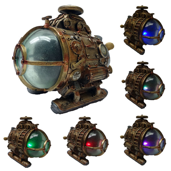 Steampunk Nautilus Explorer Submarine Collectible Sci Fi Fantasy Figurine with Color Changing LED Lights Battery Operated 7.75 Inches Long