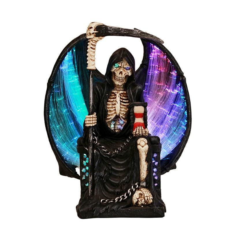 Grim Reaper Crystal Ball Fiber Optic Statue Figurine Gothic Myth Fanta