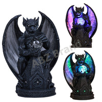 Guardian Winged Gargoyle Crystal Ball Fiber Optic Statue Figurine Gothic Myth Fantasy Sculpture Decor Battery Operated
