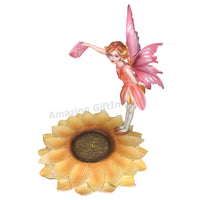 Dream Eden Red Tea Sugar Fairy Figurine with Drinking Mug and Sunflower Plate