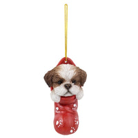 Shih Tzu In Holiday Sock Ornament Decorative Holiday Festive Christmas Hanging Ornament