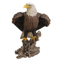 Realistic Looking Majestic Bald Eagle On Stump Statue Detailed Sculpture Amazing Likeness Life Size Scale Resin Sculpture Hand Painted Statue Indoor Outdoor Decor