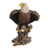 Realistic Looking Majestic Bald Eagle On Stump Statue Detailed Sculpture Amazing Likeness Life Size Scale Resin Sculpture Hand Painted Statue Indoor Outdoor Decor