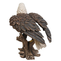 Realistic Looking Majestic Bald Eagle On Stump Statue Detailed Sculpture Amazing Likeness Life Size Scale Resin Sculpture Hand Painted Statue Indoor Outdoor Decor