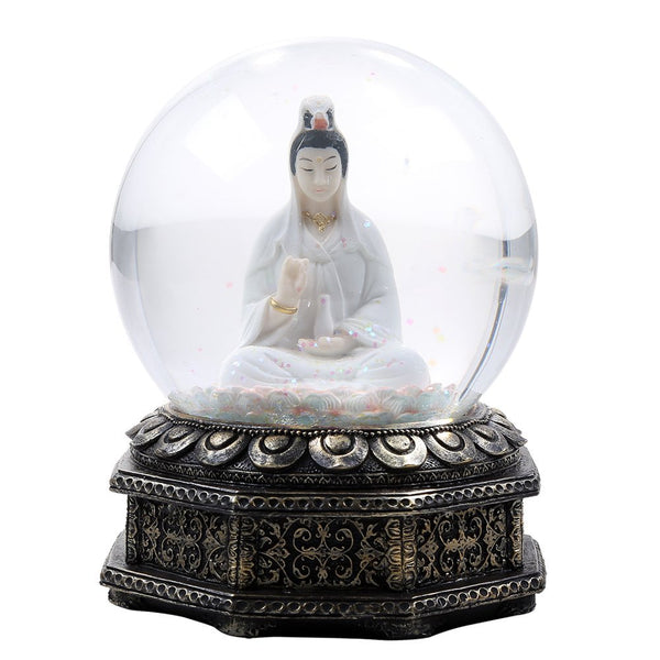 Eastern Deity Kuan Yin Goddess of Compassion and Mercy Meditation Altar Collectible Water Globe Home Decorative Gift Item