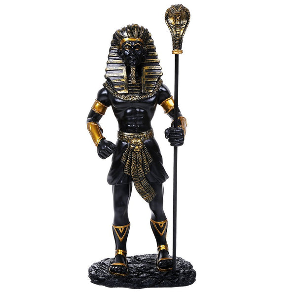 Ancient Egyptian Collectible King Tut With the King Cobra Scepter Collectible Black/Gold Figurine 12 Inch Tall