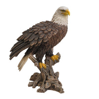 Realistic Looking Majestic Bald Eagle On Stump Statue Detailed Sculpture Amazing Likeness Life Size Scale Resin Sculpture Hand Painted Statue Indoor Outdoor Decor