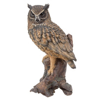 Realistic Looking Eagle Owl Perched On Stump Statue Gallery Quality Detailed Sculpture Amazing Likeness Life Size Scale Resin Sculpture Hand Painted Statue Indoor Outdoor Decor