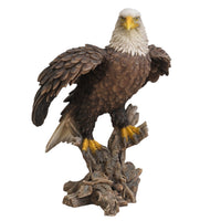 Realistic Looking Majestic Bald Eagle On Stump Statue Detailed Sculpture Amazing Likeness Life Size Scale Resin Sculpture Hand Painted Statue Indoor Outdoor Decor
