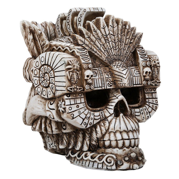 Montezuma Aztec Ruler Skull Collectible Figurine Antique Skull Bone Finish 6 Inch L