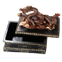 Oriental Fengshui Dragon Holding Orb Cast Metallic Finish Auspicious Trinket Sculptural Box Collectible 6.5 inch L