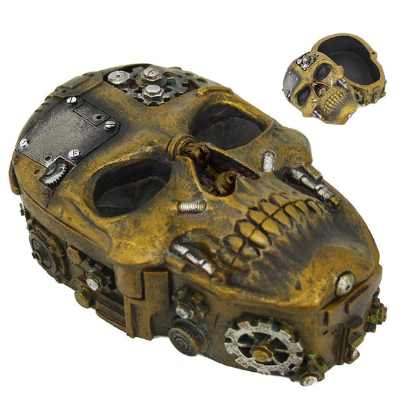 Steampunk Inspired Skull with Nuts and Bolts Lidded Trinket Box Tabletop Decor