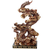 Oriental Fengshui Dragon Holding Orb Cast Metallic Finish Auspicious Sculptural Collectible 10 inch H