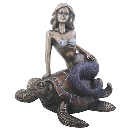 5.25 Inch Blue Violet tailed Mermaid sitting on a Sea Turtle