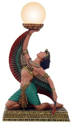 Winged Egyptian Goddess Isis Sculptural Table Lamp 18 Inch Tall