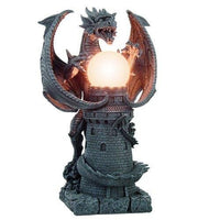Stone Castle Guardian Dragon Illuminated Orb Wing Sculptural Floor Table Lamp...