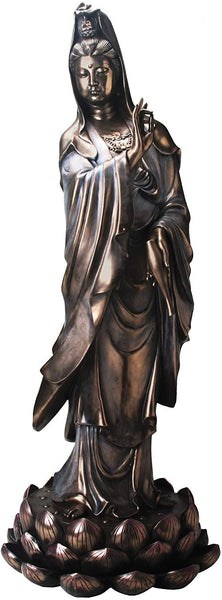 SS-Y-7911 3-Feet Bronze Kuan Yin on Lotus Buddhism Statue Decoration