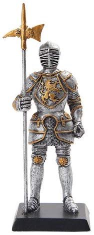 Medieval Knight 5" Statue Silver Gold Finishing Cold Cast Resin Statue