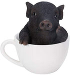 Realist Look Black Pig Piggy Tea Cup Resin Figurine Statue