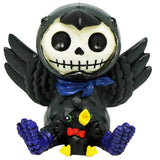 SUMMIT COLLECTION Furrybones Leopold Signature Skeleton in Black Raven Costume with a Little Raven Sitting Down
