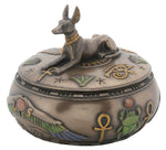 3.75 Inch Round Canine Anubis Box with Ankh and Scarab Symbols